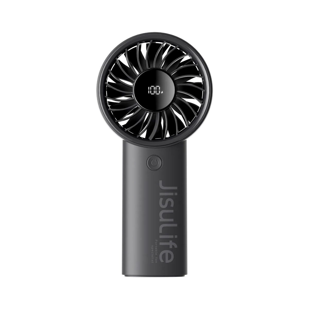 Black JisuLife Handheld Fan 4 with digital LED display, rounded grille and power button