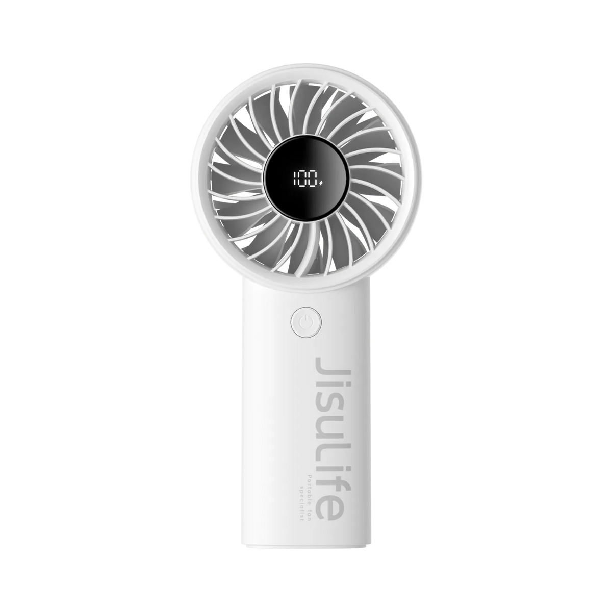 Gray JisuLife Handheld Fan 4 with digital display, rounded grille and front control button