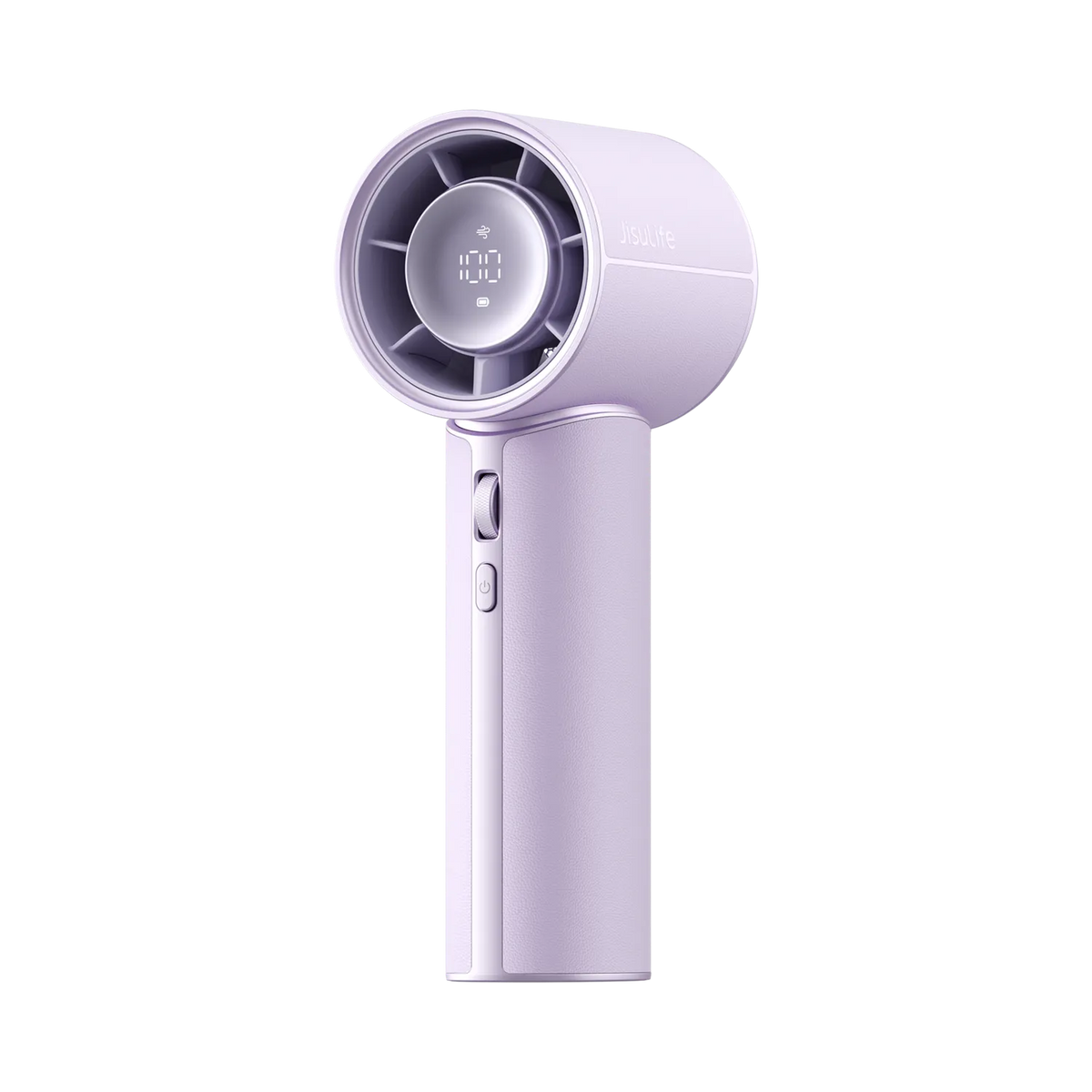 Purple JisuLife Handheld Fan Pro1 Mini with digital display, speed dial and PU leather grip