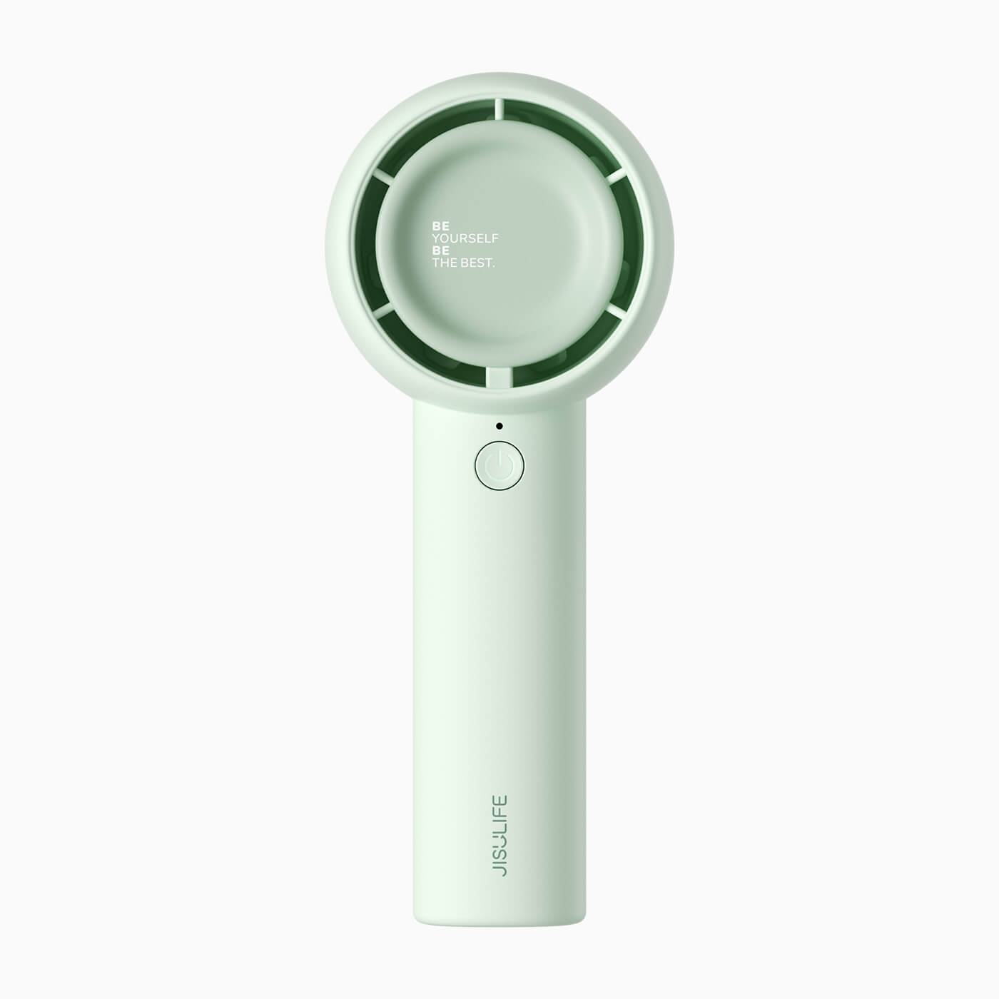 Jisulife handheld fan in mint green with round turbo head and single power button