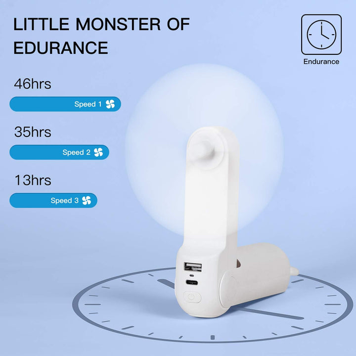 JISULIFE Handheld Fan with 4800 mAh Powerbank, Pocket Personal Fan, Enhanced Airflow, Rechargeable Quiet Mini Fan.