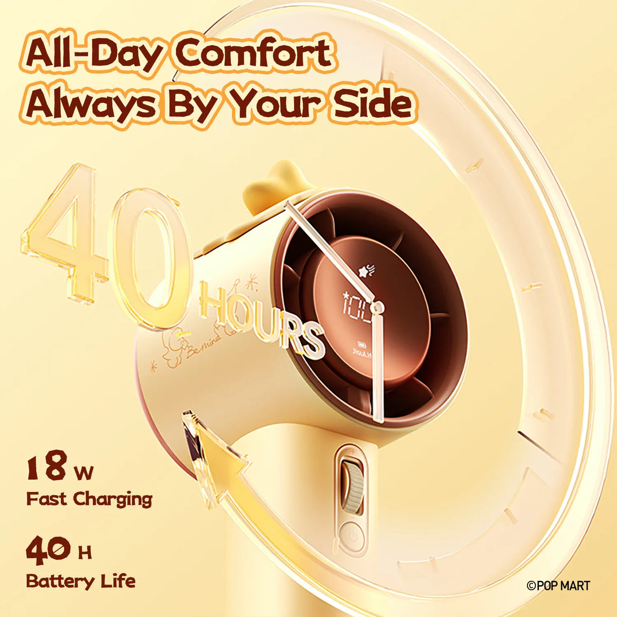 JisuLife Twinkle Twinkle yellow handheld fan with digital display, 18W fast charging and up to 40-hour battery life